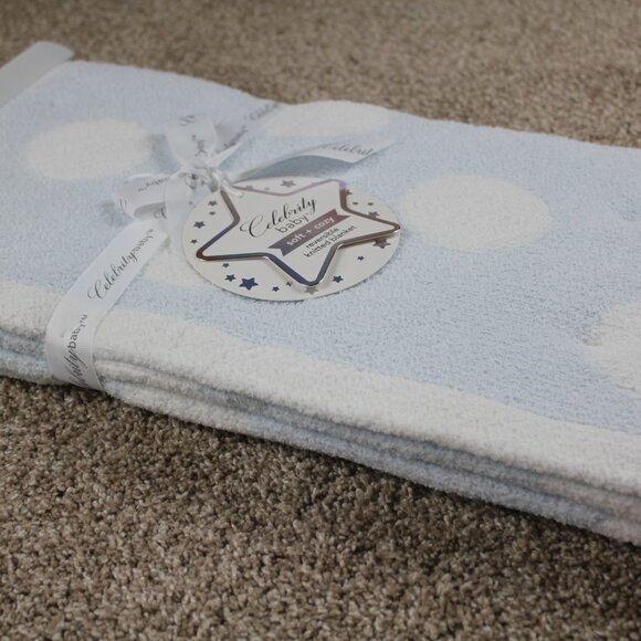 Little Celebrity Blue White Polka Dot Baby Blanket Soft Infant Boys NWT RARE - Picture 5 of 5
